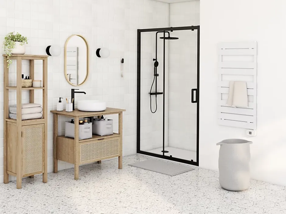 GoodHome Porte de douche coulissante l.120 x H.195 cm, profilés alu noir, Ledava* Porte De Douche