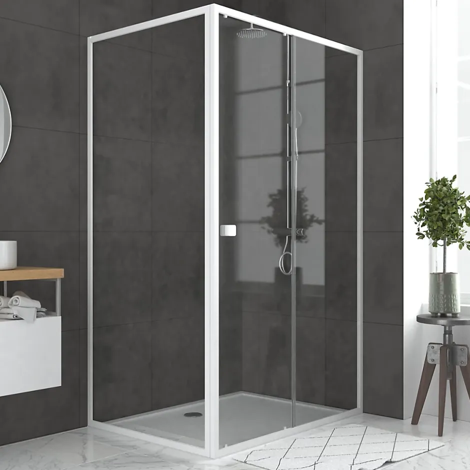 Galedo Porte de douche coulissante et paroi l.120 + 80 x H.185 cm profilés blancs, Spot* Paroi De Douche