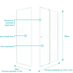 Galedo Porte de douche coulissante et paroi l.120 + 80 x H.185 cm profilés blancs, Spot* Paroi De Douche