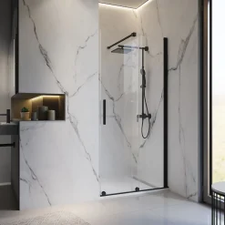 Schulte Porte de douche coulissante avec roulettes l.120 x H.200 cm, verre transparent anticalcaire, profilé noir mat, NewStyle* Porte De Douche
