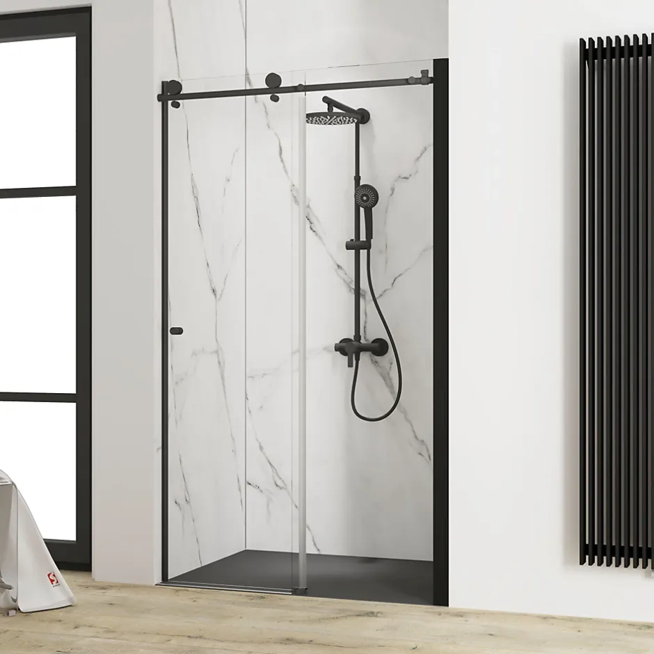 Schulte Porte de douche coulissante l.120 x H.200 cm, verre transparent, profilé noir mat, MasterClass* Porte De Douche