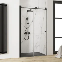 Schulte Porte de douche coulissante l.120 x H.200 cm, verre transparent, profilé noir mat, MasterClass* Porte De Douche