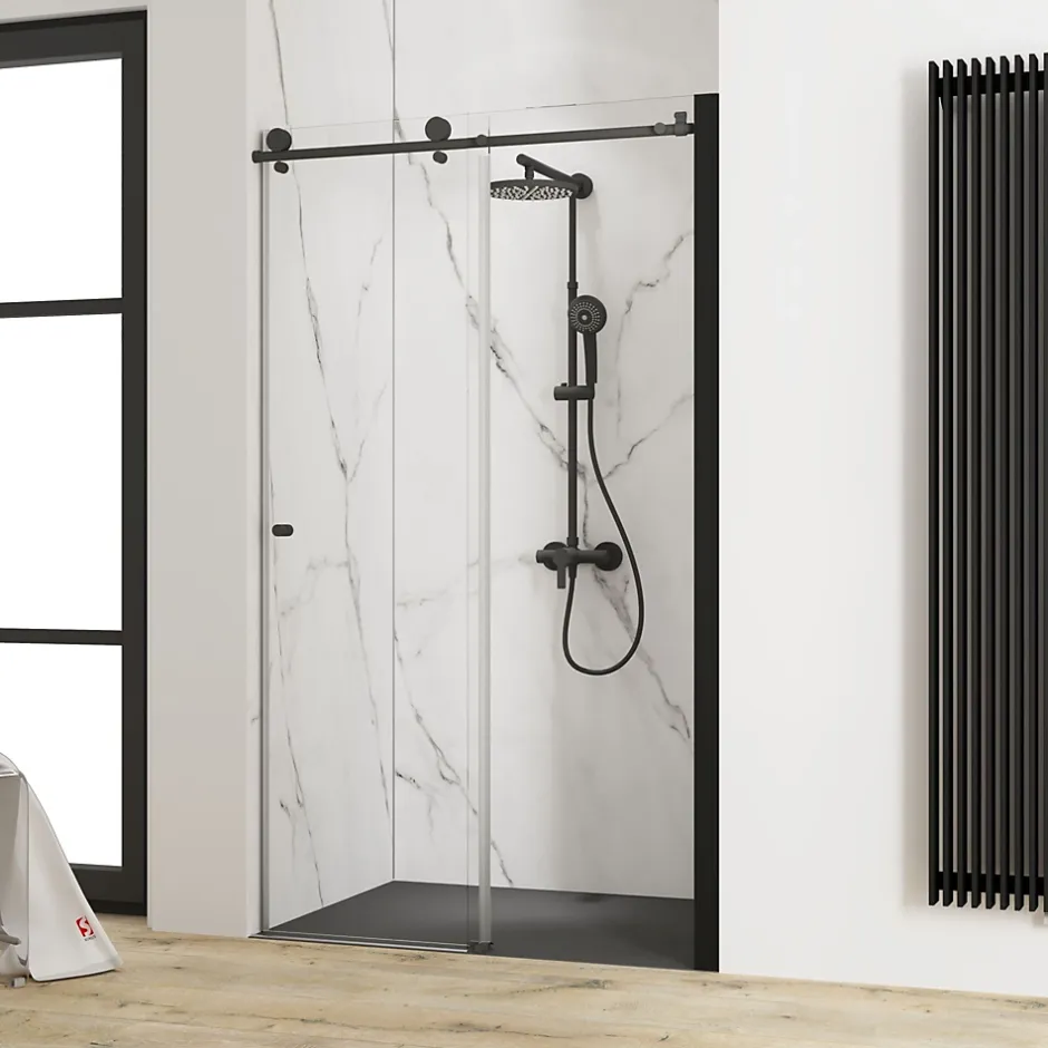Schulte Porte de douche coulissante l.120 x H.200 cm, verre transparent, profilé noir mat, MasterClass* Porte De Douche