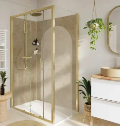 GoodHome Porte de douche coulissante l.120 x H.195 cm, verre transparent, profilés alu finition doré brossé, Ledava* Porte De Douche