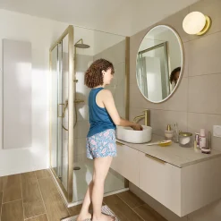GoodHome Porte de douche coulissante l.120 x H.195 cm, verre transparent, profilés alu finition doré brossé, Ledava* Porte De Douche