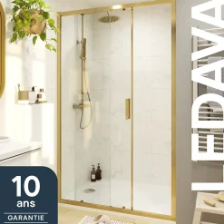 GoodHome Porte de douche coulissante l.120 x H.195 cm, verre transparent, profilés alu finition doré brossé, Ledava* Porte De Douche