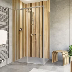 Schulte Porte de douche coulissante avec paroi latérale gauche l.120+90 x H.200 cm, verre transparent, profilé alu-argenté, Trend2.0