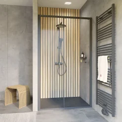 Schulte Porte de douche coulissante gauche l.120 x H.200, verre transparent, profilé noir, Trend2.0