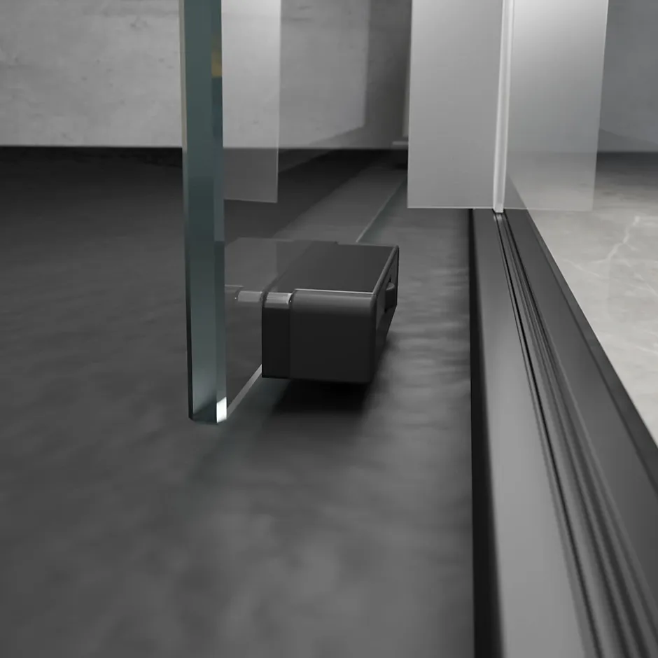 Schulte Porte de douche coulissante gauche l.120 x H.200, verre transparent, profilé noir, Trend2.0