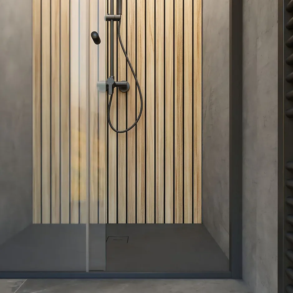 Schulte Porte de douche coulissante gauche l.120 x H.200, verre transparent, profilé noir, Trend2.0