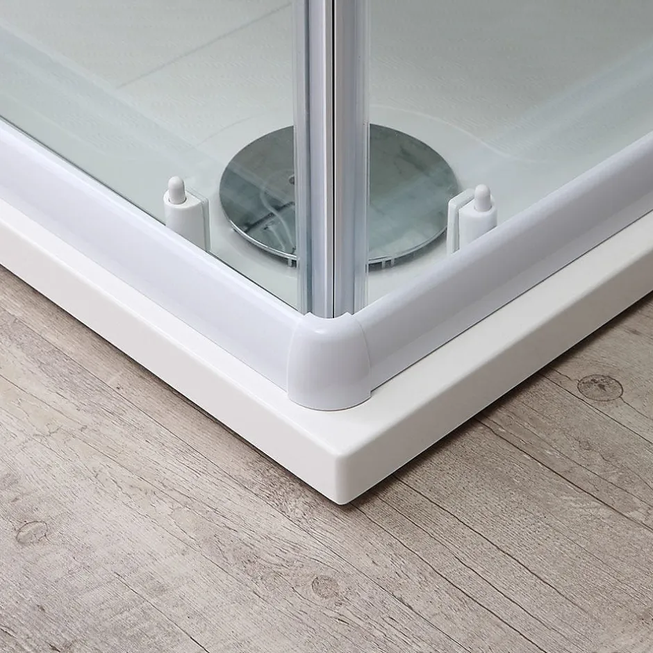 Kiamami Valentina Porte De Douche D'angle 75X75 Verre Sérigraphié Profils Blancs - Venere