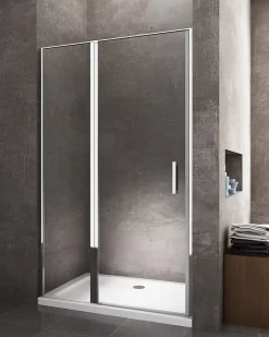 Laneri Porte de douche de 6 mm avec un petite paroi et une porte à battant dans la même ligne - 117-120 cm
