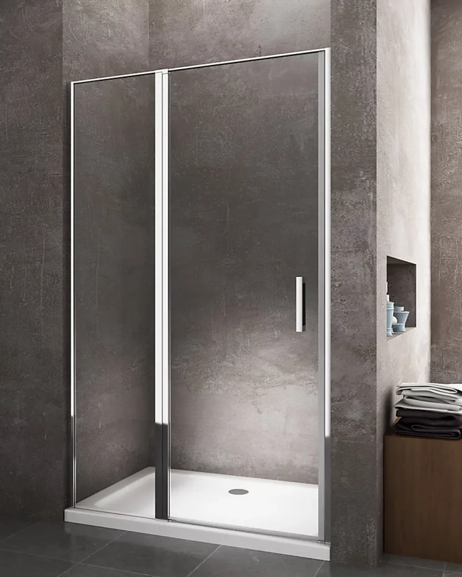 Laneri Porte de douche de 6 mm avec un petite paroi et une porte à battant dans la même ligne - 137-140 cm