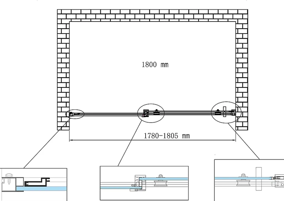 Laneri Porte de douche de 8 mm pour installation en niche H.190 avec ouverture coulissante et rèversible - 180 cm