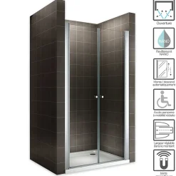 Saniverre Porte de douche GINA H.180 réglable de 96 à 100 cm verre 6 mm transparent -* Porte De Douche