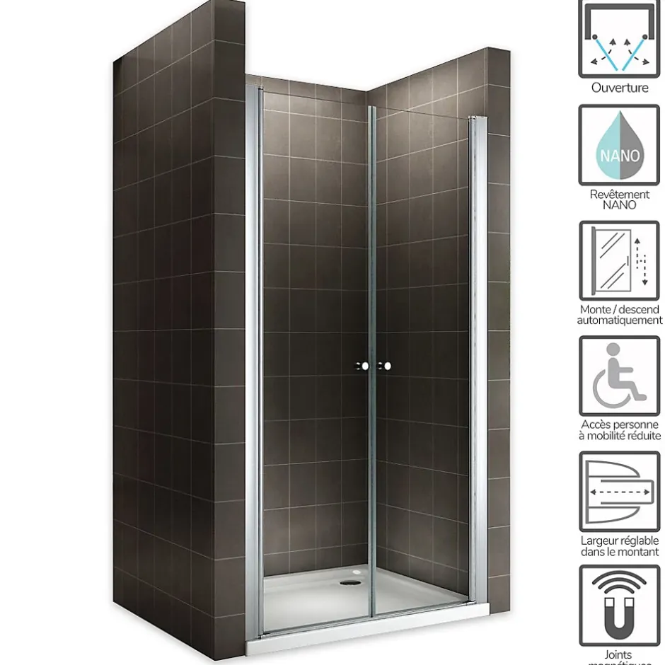 Saniverre Porte de douche GINA H.180 réglable de 96 à 100 cm verre 6 mm transparent -* Porte De Douche