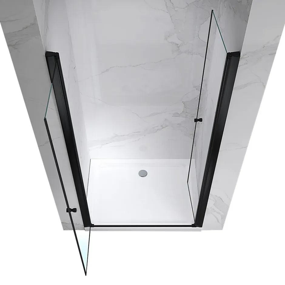 Saniverre Porte de douche GINA-BLACK H.195 cm, largeur réglable 104 à 108 cm, verre 6 mm, anticalcaire -