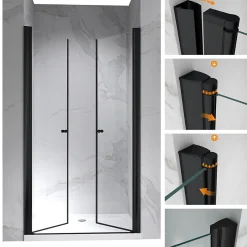 Saniverre Porte de douche GINA-BLACK H.195 cm, largeur réglable 104 à 108 cm, verre 6 mm, anticalcaire -