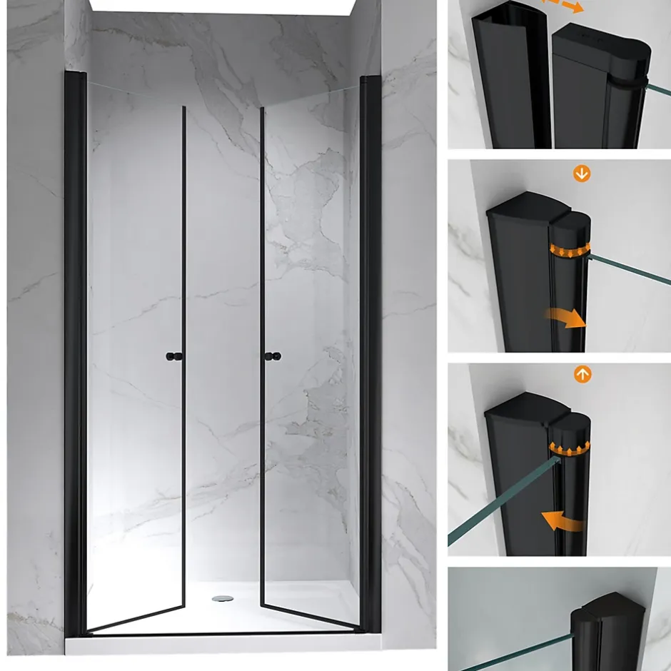 Saniverre Porte de douche GINA-BLACK H.195 cm, largeur réglable 104 à 108 cm, verre 6 mm, anticalcaire -