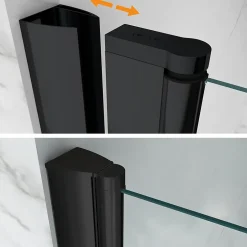 Saniverre Porte de douche GINA-BLACK H.195 cm, largeur réglable 104 à 108 cm, verre 6 mm, anticalcaire -
