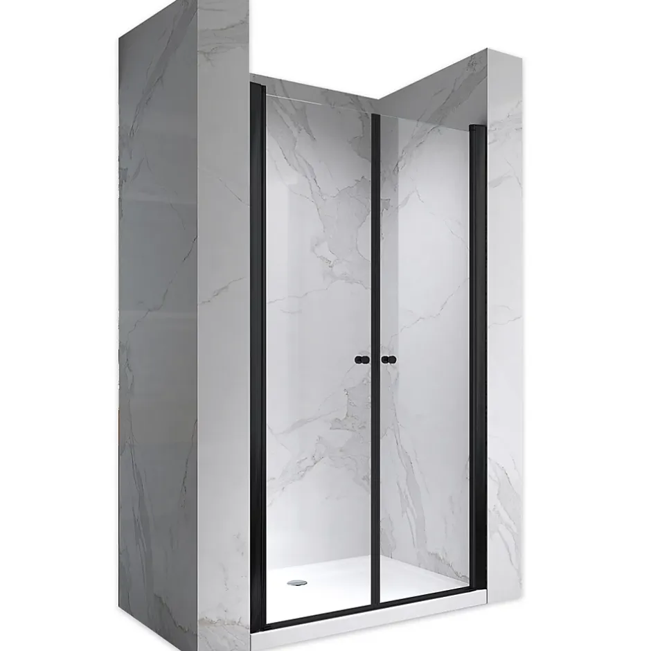 Saniverre Porte de douche GINA-BLACK H.195 cm, largeur réglable 104 à 108 cm, verre 6 mm, anticalcaire -