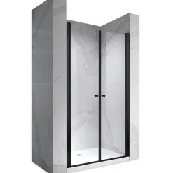 Saniverre Porte de douche GINA-BLACK H.180 cm, largeur réglable 100 à 104 cm, verre 6 mm, anticalcaire -