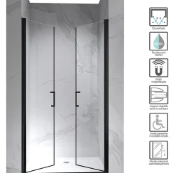 Saniverre Porte de douche KAYA-BLACK H. 195, l. 95-98 cm, verre transparent 6 mm anticalcaire -* Porte De Douche