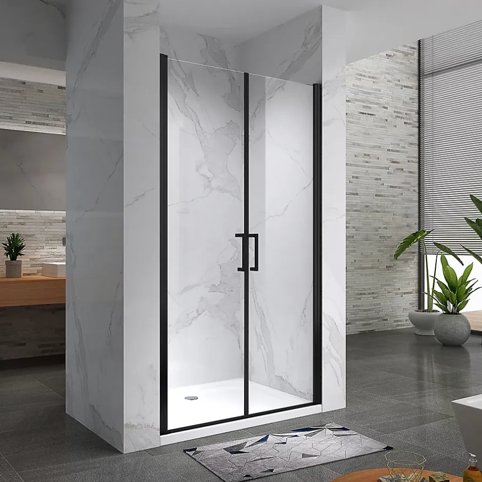Saniverre Porte de douche KAYA-BLACK H. 195, l. 77-80 cm, verre transparent 6 mm anticalcaire -* Porte De Douche