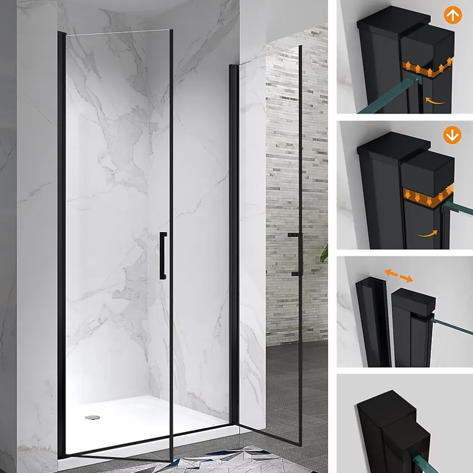 Saniverre Porte de douche KAYA-BLACK H. 195, l. 77-80 cm, verre transparent 6 mm anticalcaire -* Porte De Douche
