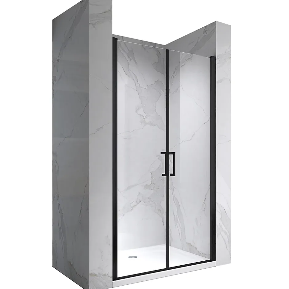 Saniverre Porte de douche KAYA-BLACK H. 195, l. 77-80 cm, verre transparent 6 mm anticalcaire -* Porte De Douche
