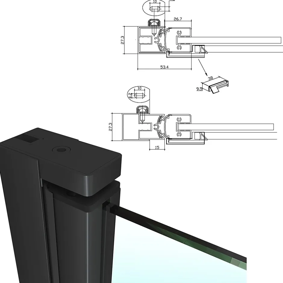 Saniverre Porte de douche KIMIBLACK H.190 largeur réglable 97 à 100 cm verre transparent -