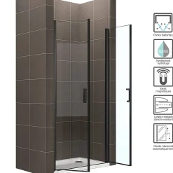 Saniverre Porte de douche KIMIBLACK H.180 largeur réglable 76 à 79 cm verre transparent -* Porte De Douche