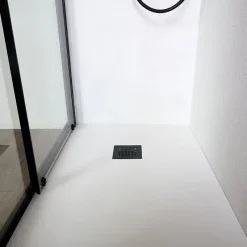Kiamami Valentina Porte de douche niche 150 cm avec porte coulissante et cadre en aluminium noir mat