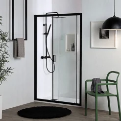 Kiamami Valentina Porte de douche niche 130 cm noir mat avec installation réversible - city* Porte De Douche