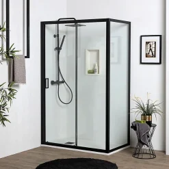 Kiamami Valentina Porte De Douche Niche 120 Cm Avec Côté Fixe 80 Cm Avec Verre Trempé Transparent 6 Mm - City* Porte De Douche