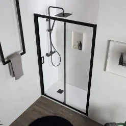 Kiamami Valentina Porte de douche niche noir mat avec ouverture réversible 120 cm - city* Porte De Douche