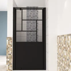 AICA Sanitaire porte de douche Noir 90x200cm,5mm verre securit,Paroi de douche avec porte pivotante,Robustesse et Design Moderne* Porte De Douche
