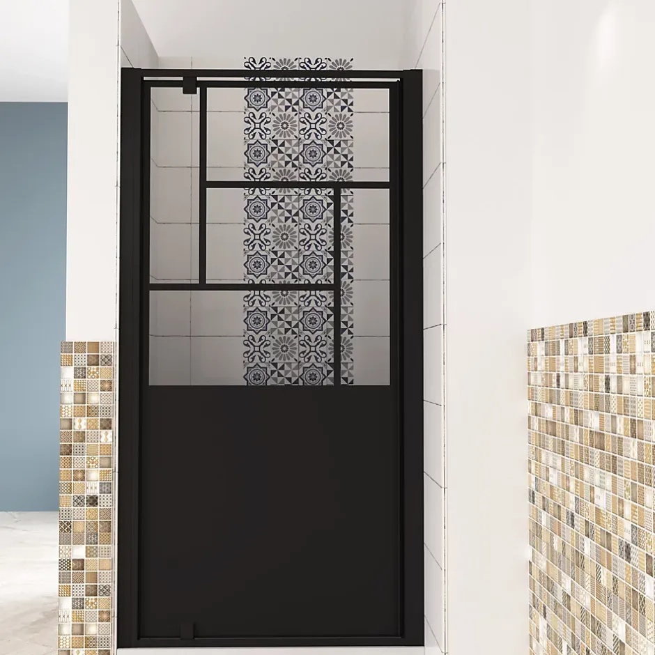 AICA Sanitaire porte de douche Noir 90x200cm,5mm verre securit,Paroi de douche avec porte pivotante,Robustesse et Design Moderne* Porte De Douche