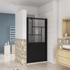 AICA Sanitaire porte de douche Noir 90x200cm,5mm verre securit,Paroi de douche avec porte pivotante,Robustesse et Design Moderne* Porte De Douche
