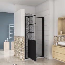 AICA Sanitaire porte de douche Noir 90x200cm,5mm verre securit,Paroi de douche avec porte pivotante,Robustesse et Design Moderne* Porte De Douche