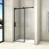 AICA Sanitaire Porte De Douche Noire Coulissante 140x200cm Porte De Douche Coulissante Noir En 8mm Verre Anticalcaire