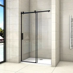 AICA Sanitaire Porte De Douche Noire Coulissante 140x200cm Porte De Douche Coulissante Noir En 8mm Verre Anticalcaire