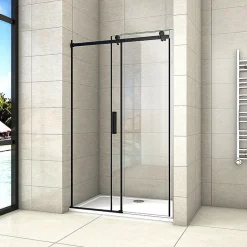 AICA Sanitaire Porte De Douche Noire Coulissante 140x200cm Porte De Douche Coulissante Noir En 8mm Verre Anticalcaire