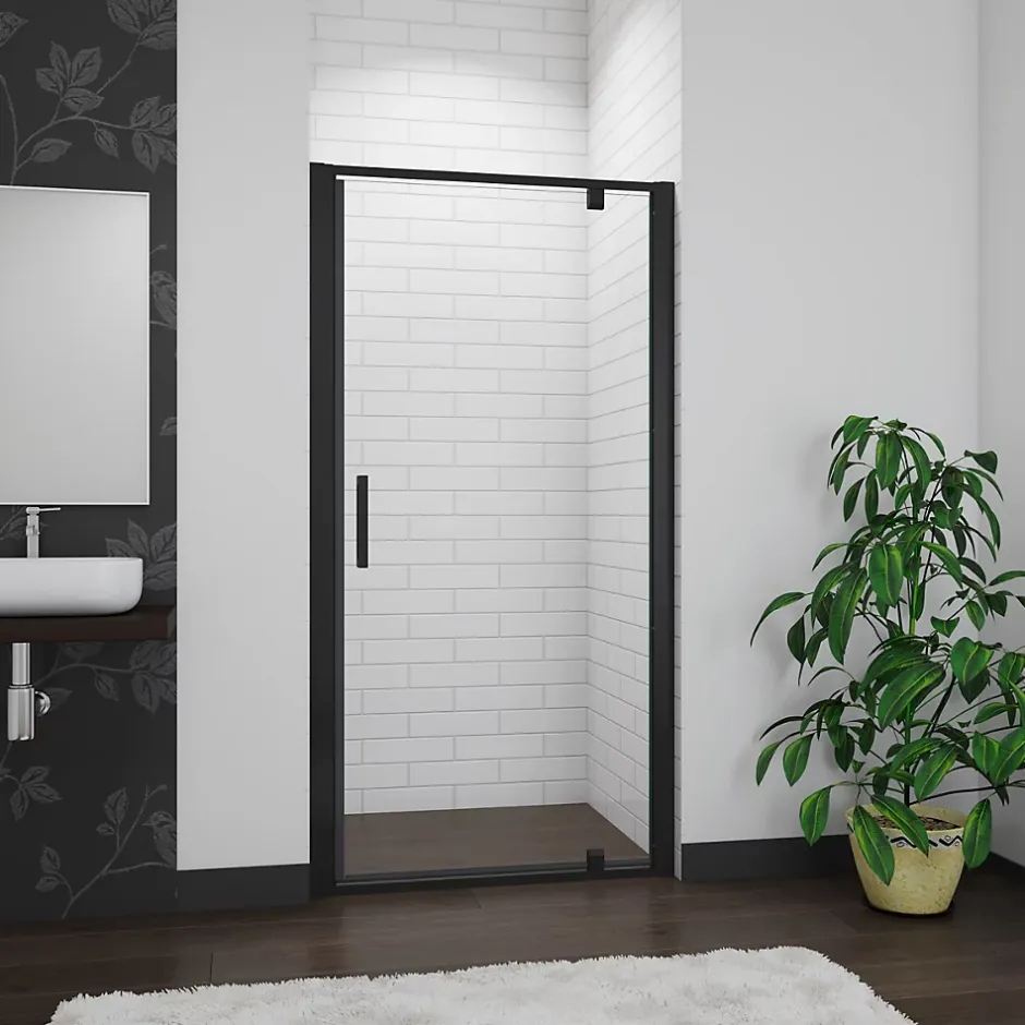 AICA Sanitaire Porte De douche noire 80x185cm porte de douche pivotante en 6mm verre de sécurité Installation en niche