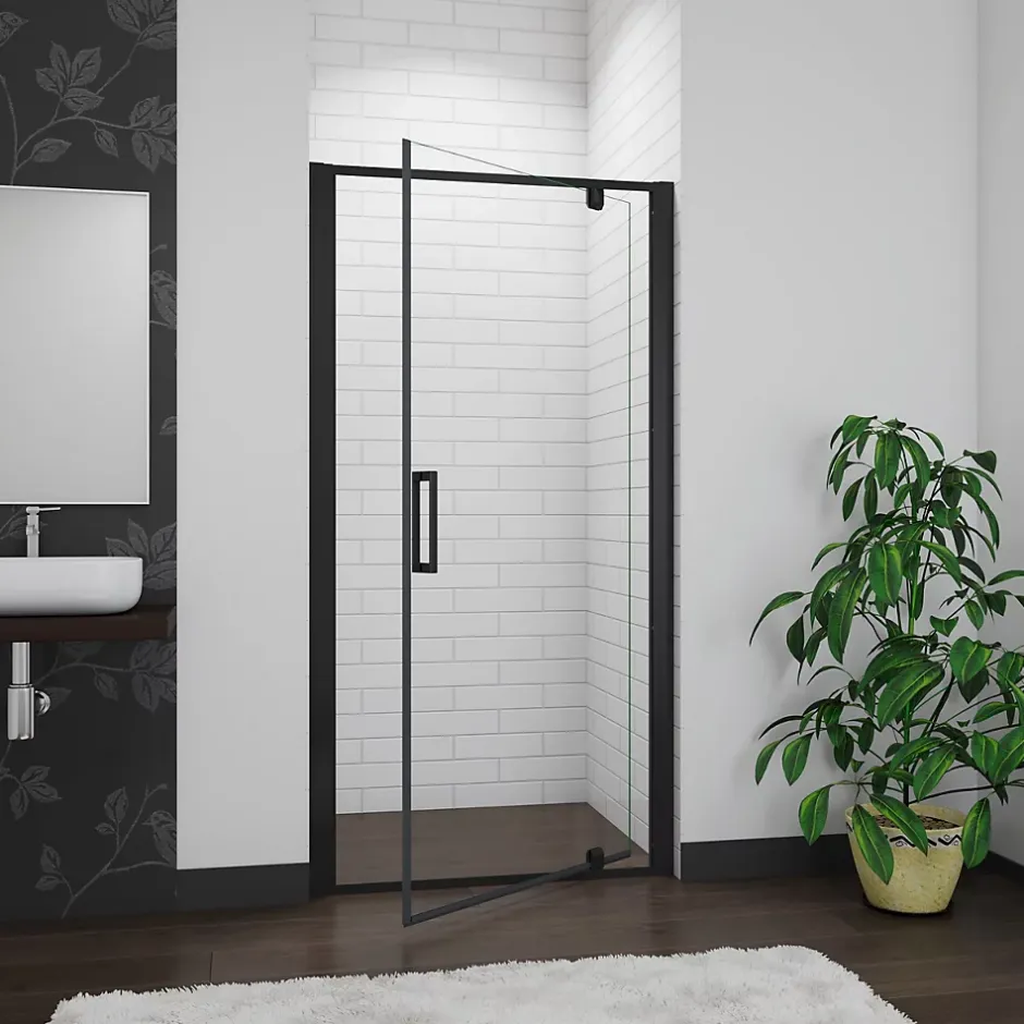 AICA Sanitaire Porte De douche noire 80x185cm porte de douche pivotante en 6mm verre de sécurité Installation en niche