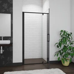 AICA Sanitaire Porte De douche noire 80x185cm porte de douche pivotante en 6mm verre de sécurité Installation en niche