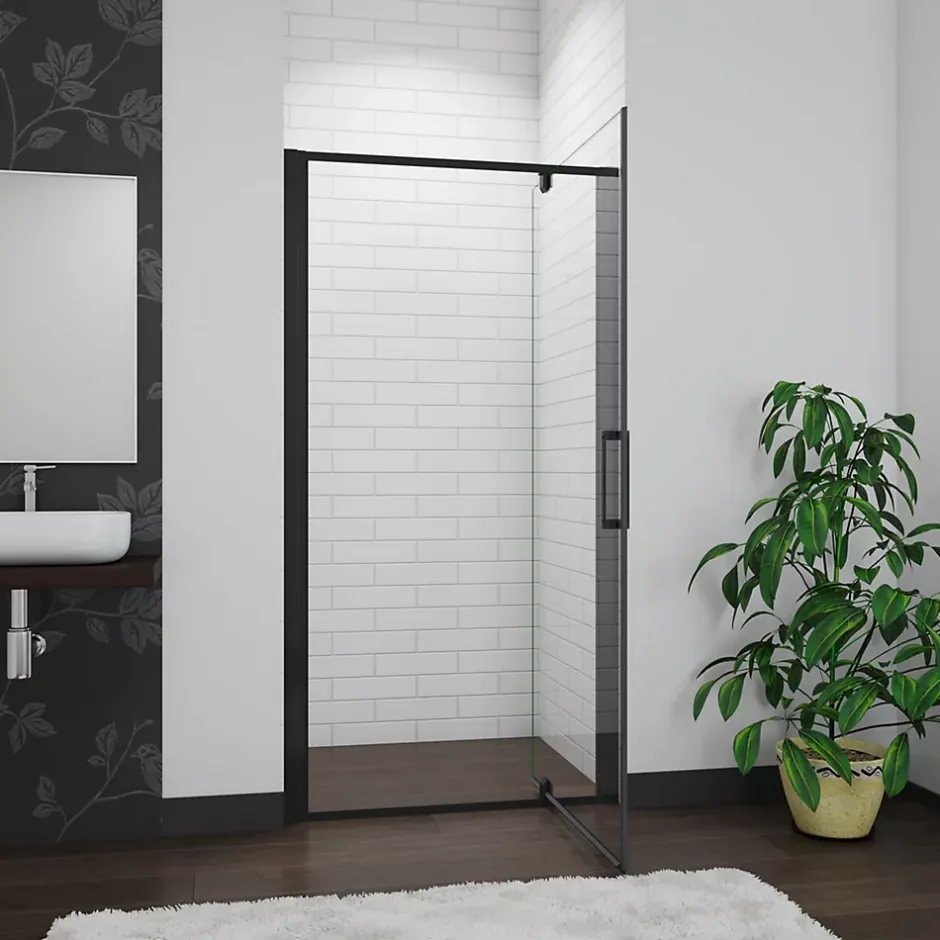 AICA Sanitaire Porte De douche noire 80x185cm porte de douche pivotante en 6mm verre de sécurité Installation en niche
