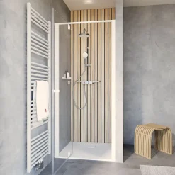 Schulte Porte de douche pivotante en niche l.90 x H.200 cm, verre transparent, profilé blanc mat, Impériale
