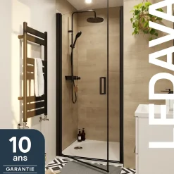 GoodHome Porte de douche pivotante l.90 x H.195 cm, verre transparent, profilés alu noir, Ledava* Porte De Douche