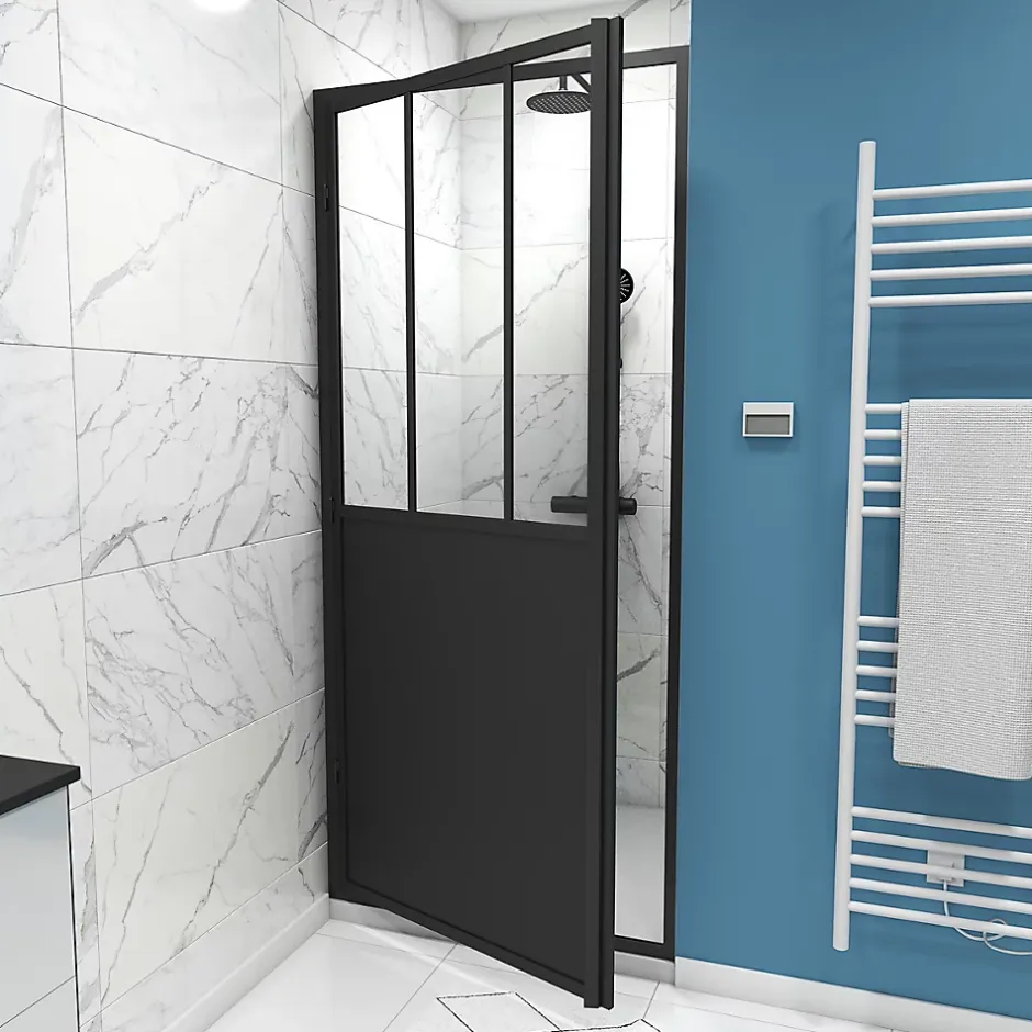 Galedo Porte de douche pivotante noir Fabrik 90cm
